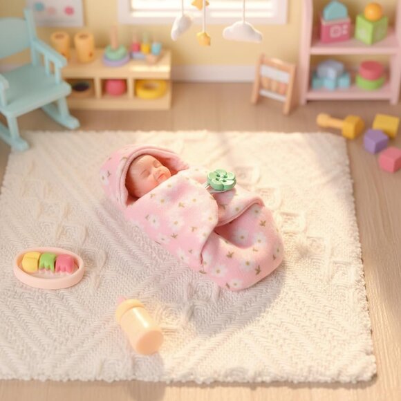 4.5 Inch Realistic Sleeping Newborn Doll with Feeding Bottle Stroller High Chair - Picture 2 of 6